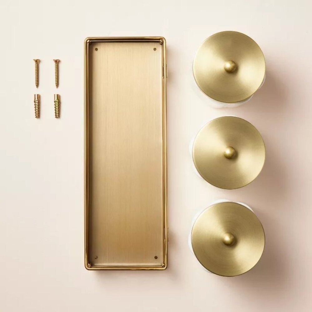 Milk Glass Bath Canister Set White Brass, Wall‎ Mount - Hearth & Hand Magnolia - Picture 3 of 8